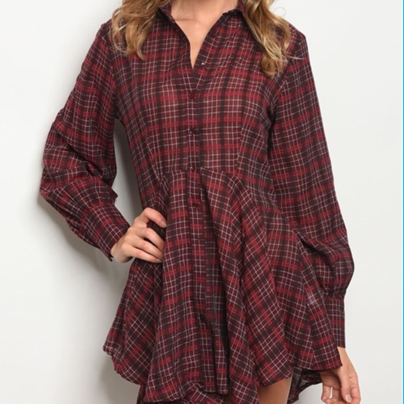 WINE RED CHECKERED DRESS @LAST ONE - Picture 2 of 2